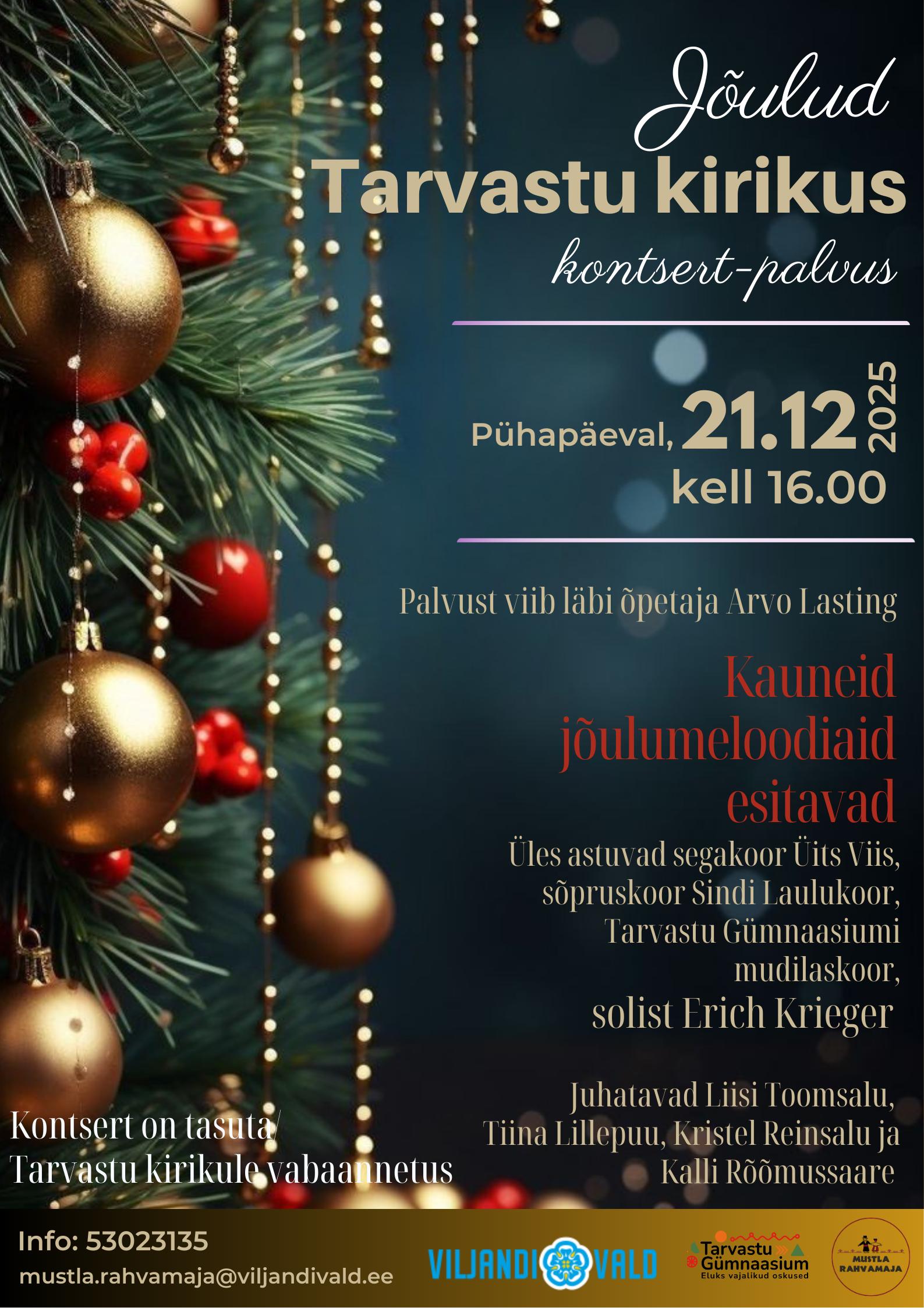 Jõulud Tarvastu kirikus kontsert-palvus